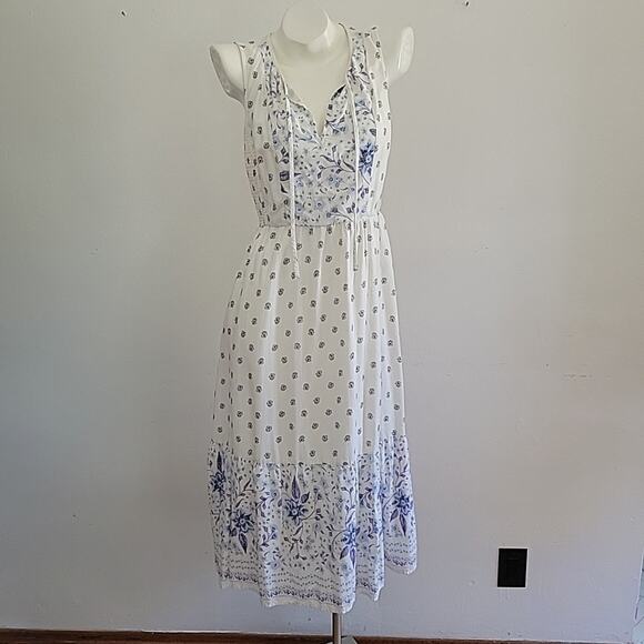 Old Navy Floral Fit Flare Midi Dress Sleeveless Self Tie Keyhole Boho Cottage - Picture 4 of 10